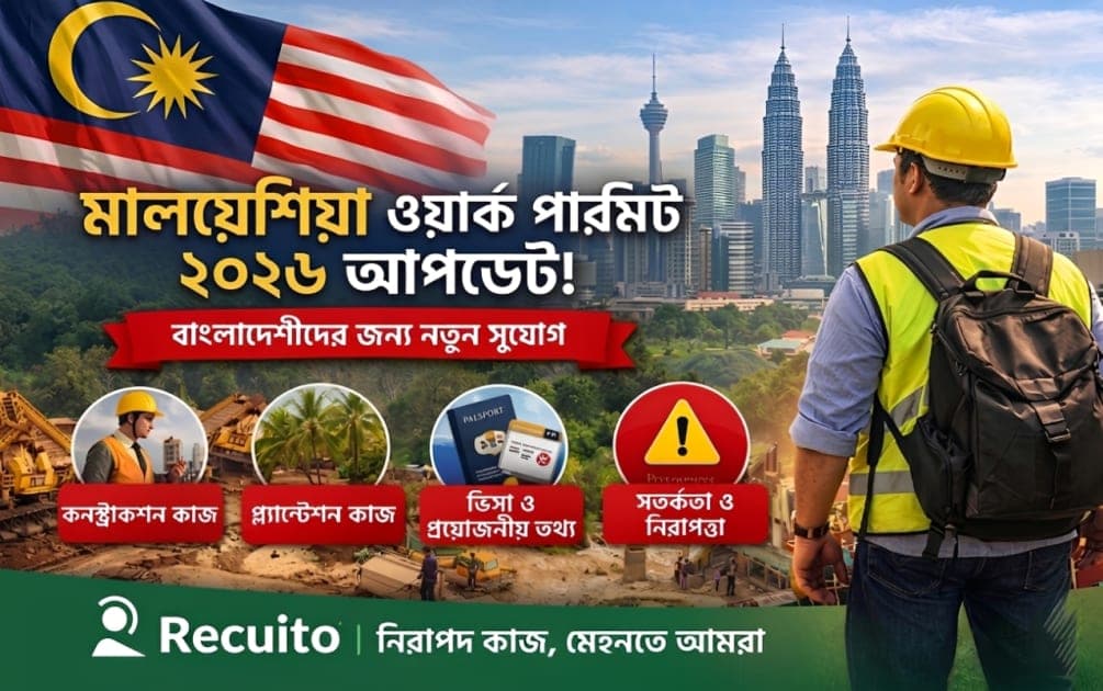 🇲🇾 মালয়েশিয়া ওয়ার্ক পারমিট ২০২৬ আপডেট – বাংলাদেশিদের জন্য নতুন সুযোগ | Recuito
